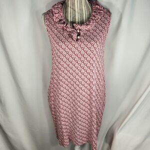 Simply Noelle Red w/White Print Ruffle Neck Sleeveless Dress Size Large